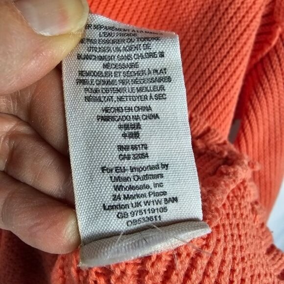 Free People La Brea V-Neck Sweater S Orange Oversized Reverse Seam Asymmetrical - Picture 7 of 12